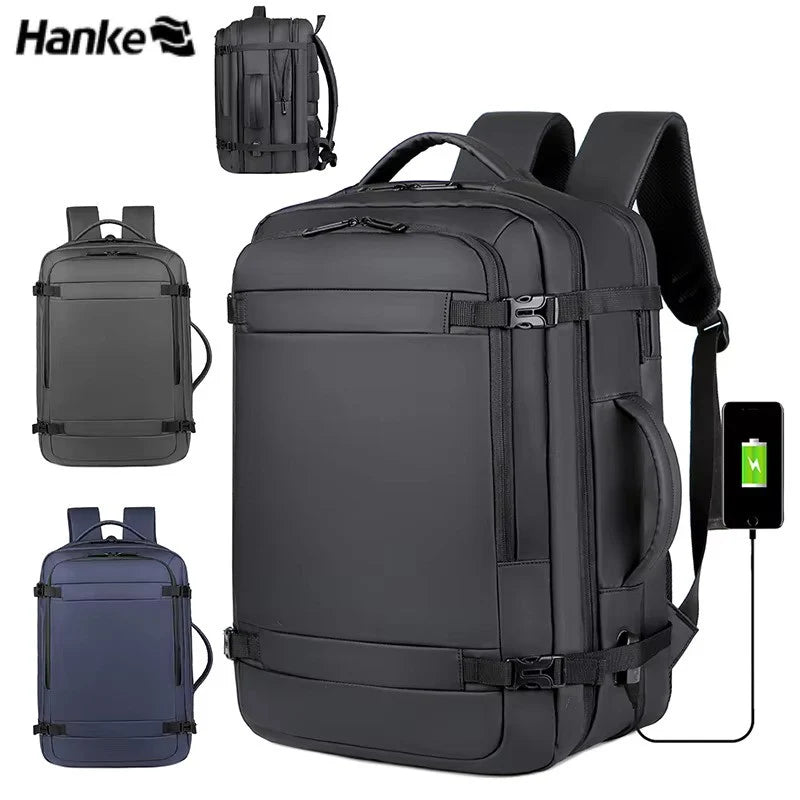 HANKE Expandable Travel Backpack 32L-40L – Waterproof Cabin Backpack with USB Port & Laptop Compartment