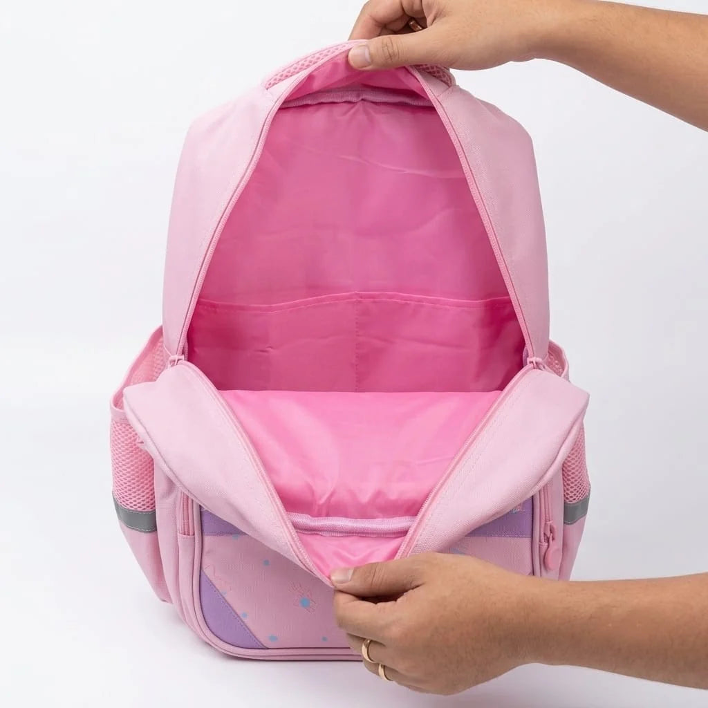 Fashion Kids School Backpack – Imported, with Matching Pencil Case (Available in Pink, Blue & Navy-Pink)