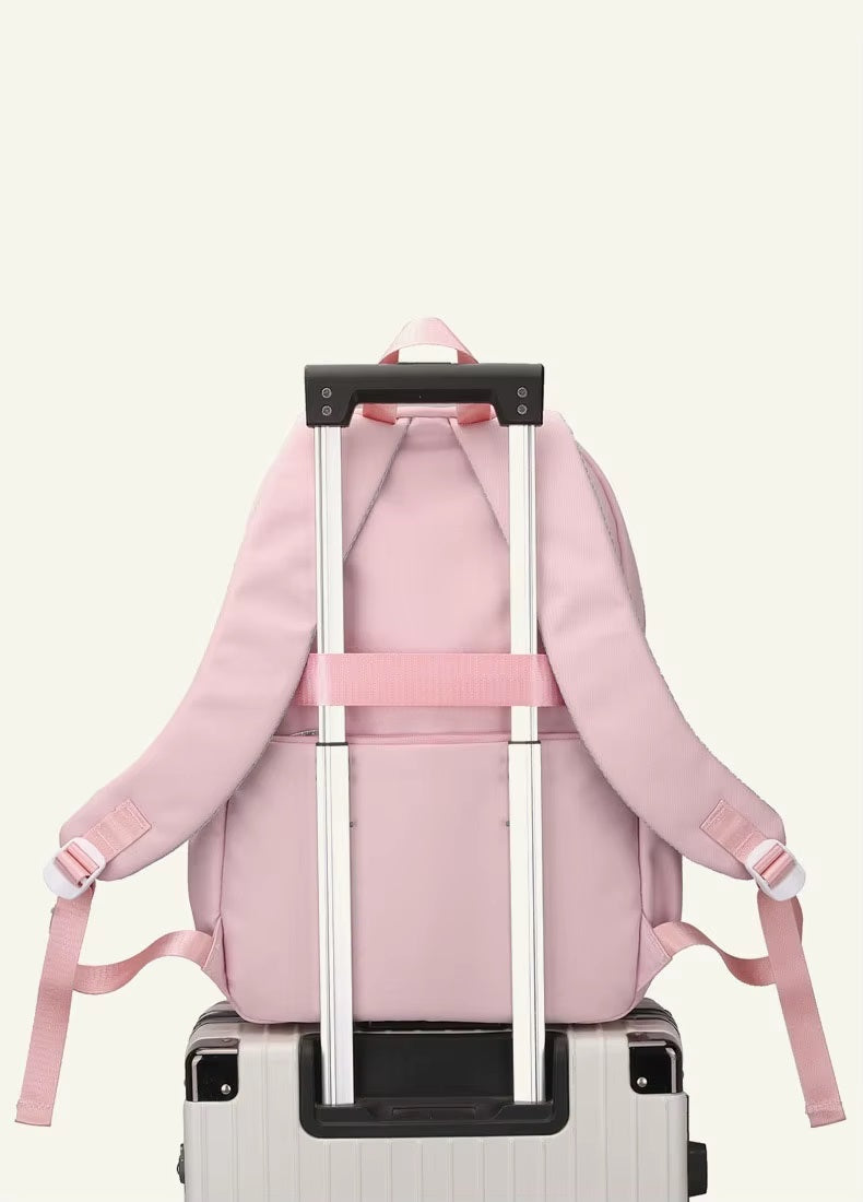 Glimmed Teddy Badge School Bag For Girls Imported Nylon Waterproof Backpack with Laptop Sleeve | Fashion Campus Bag with Teddy Bear Badge, Large Capacity 45x30x20 cm