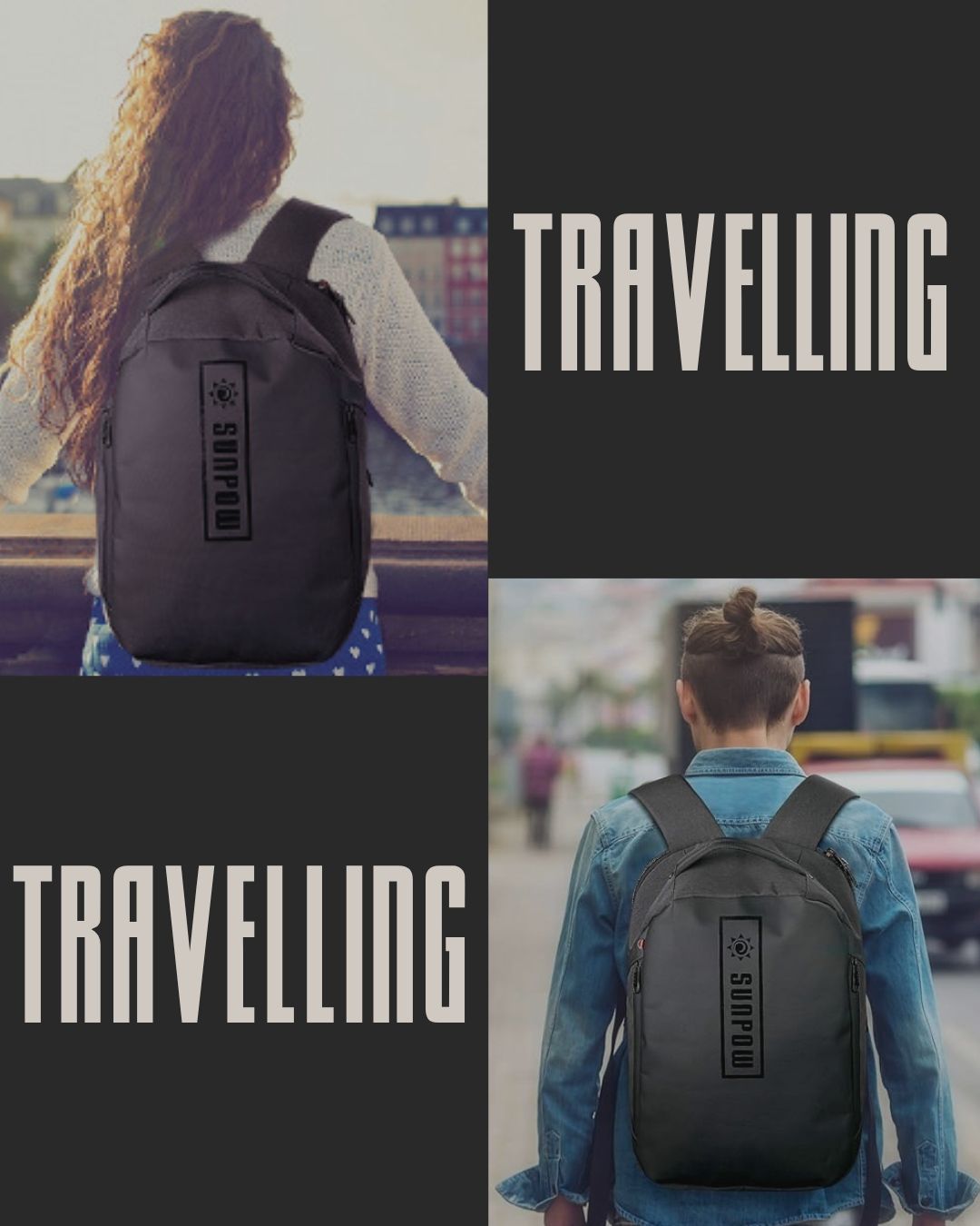 Sunpow Anti-theft 15.6" Laptop Backpack – 180° Open Design | Waterproof | Black