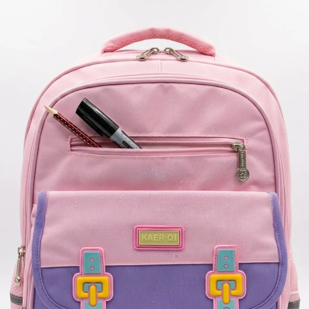 Pink School Backpack for Primary Class Girls – Imported, Water Resistant, Ergonomic with Reflective Strips