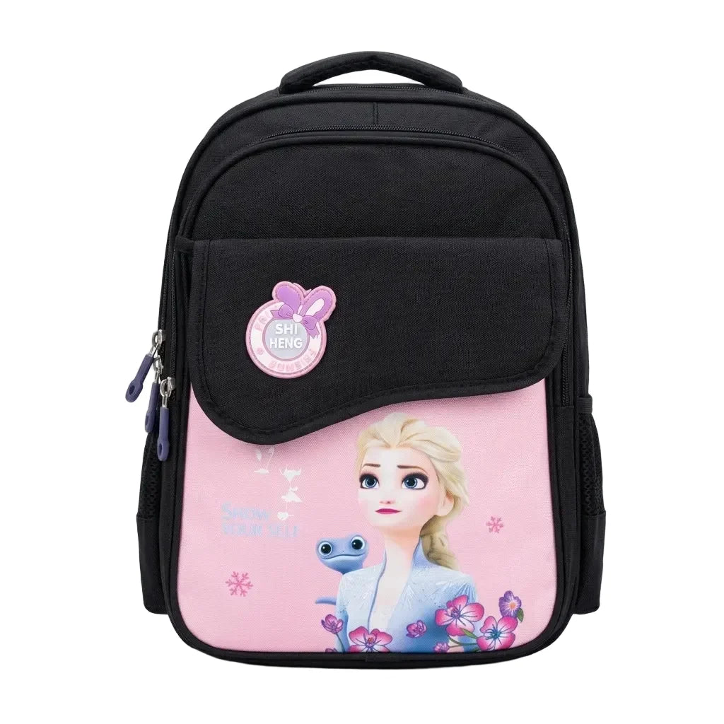 Shiheng Black Elsa School Backpack for Girls | Cute Cartoon School Bag for Nursery to Class 2 | Imported Kids Bag