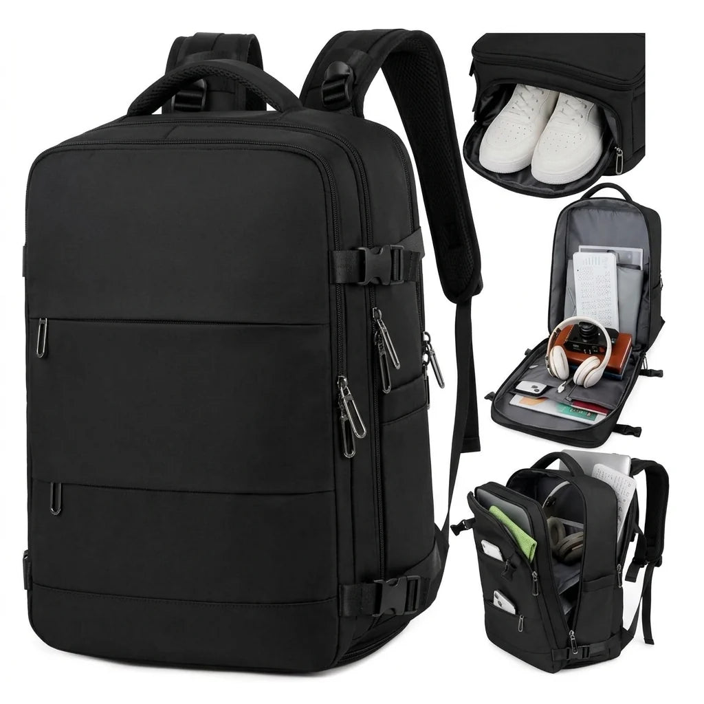 Trax Minimalist Essential Travel Backpack – Cabin Friendly - Waterproof with Shoe Compartment, 15.6" Laptop Compatible