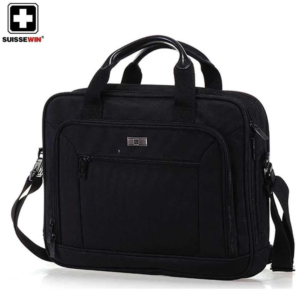 Suissewin SNE9025 15.6" Waterproof Laptop Briefcase - Black Business Bag for Men & Women