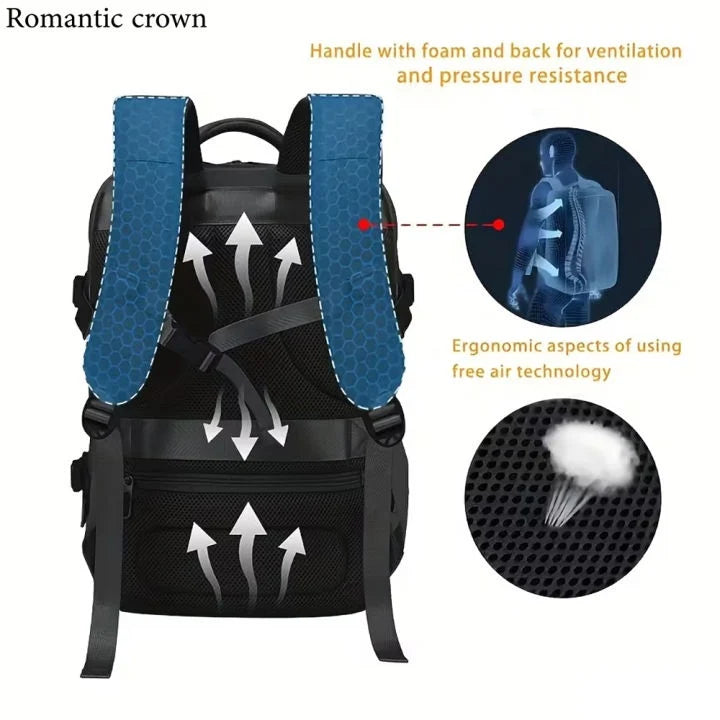 Romantic Crown 17.3" Expandable Laptop Backpack 45L – Waterproof Travel & Business Bag with USB Charging, Anti-Theft & 180° Opening