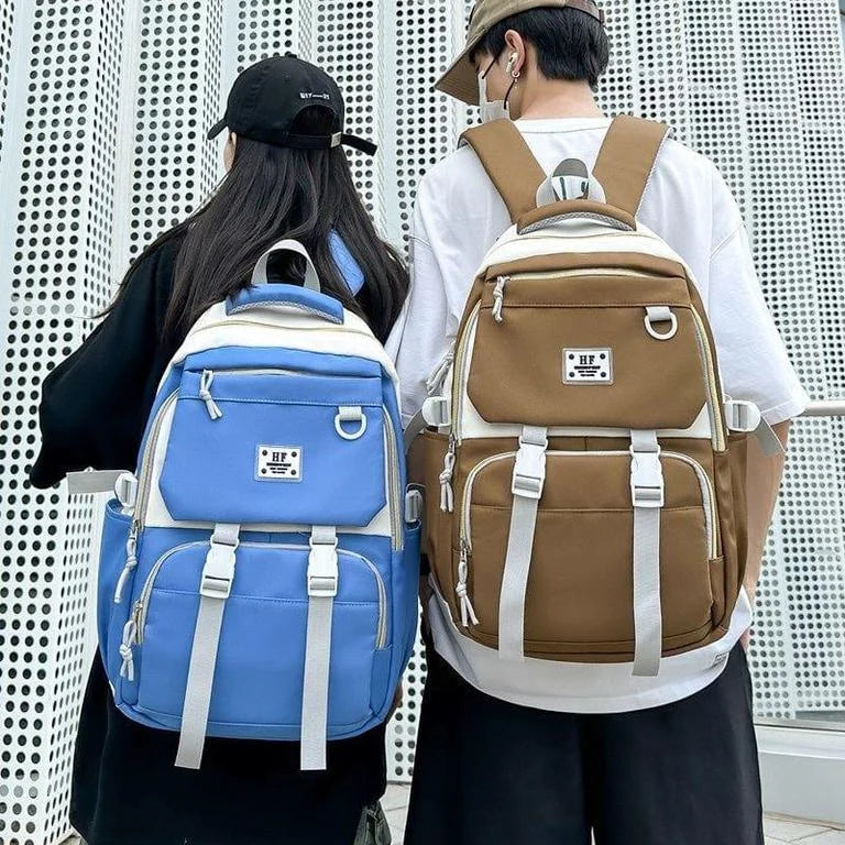HF Trendy Lightweight Backpack – Stylish School, College & Travel Bag (Pink, Black, Blue)