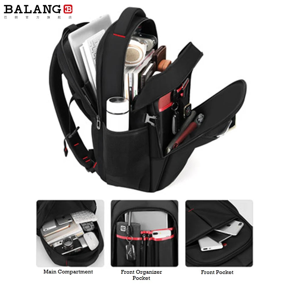 BALANG Expandable Travel Backpack Laptop 17″  Large Size | Waterproof Travel & Business Bag with USB Port, 30LCapacity