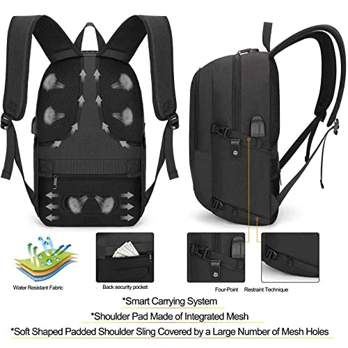 Tzowla Anti-Theft Laptop Travel Backpack – USB Charging & Headphone Port, Water-Resistant (Fits 15.6”–17.3”)