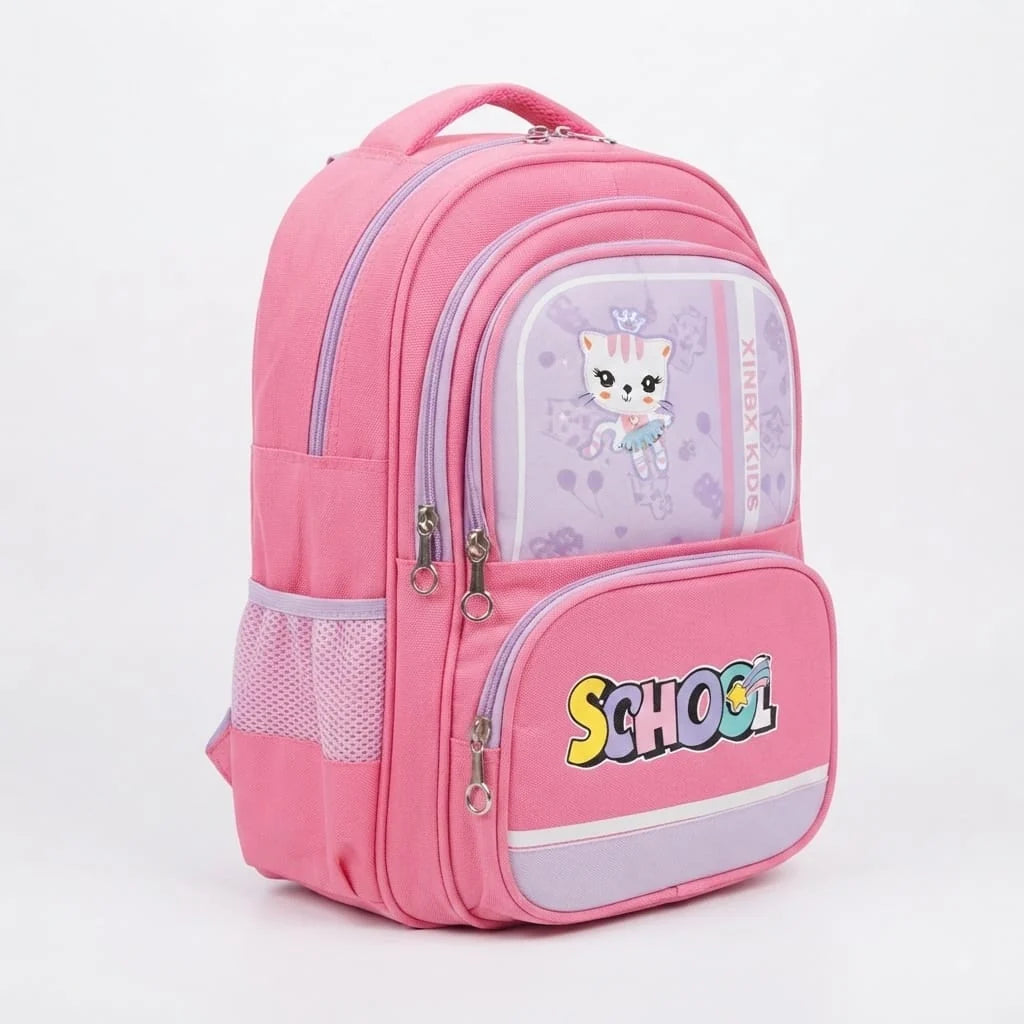 XB Cat Cartoon Imported Girls School Bag for Class 1-3 - Backpack with Chest Buckle & Reflective Strips