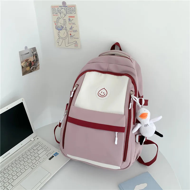 Patchwork Color Multi-Pocket Large Capacity Backpack for Girls & Women – Waterproof Nylon School, College, Travel & Laptop Bag (45 × 30 × 14 cm)**