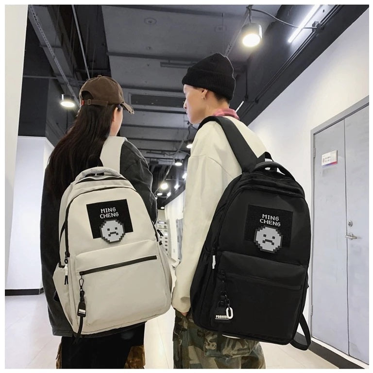Gray Ming Cheng Unisex Student Backpack – Waterproof Korean Canvas Laptop Bag for School, College, University & Travel