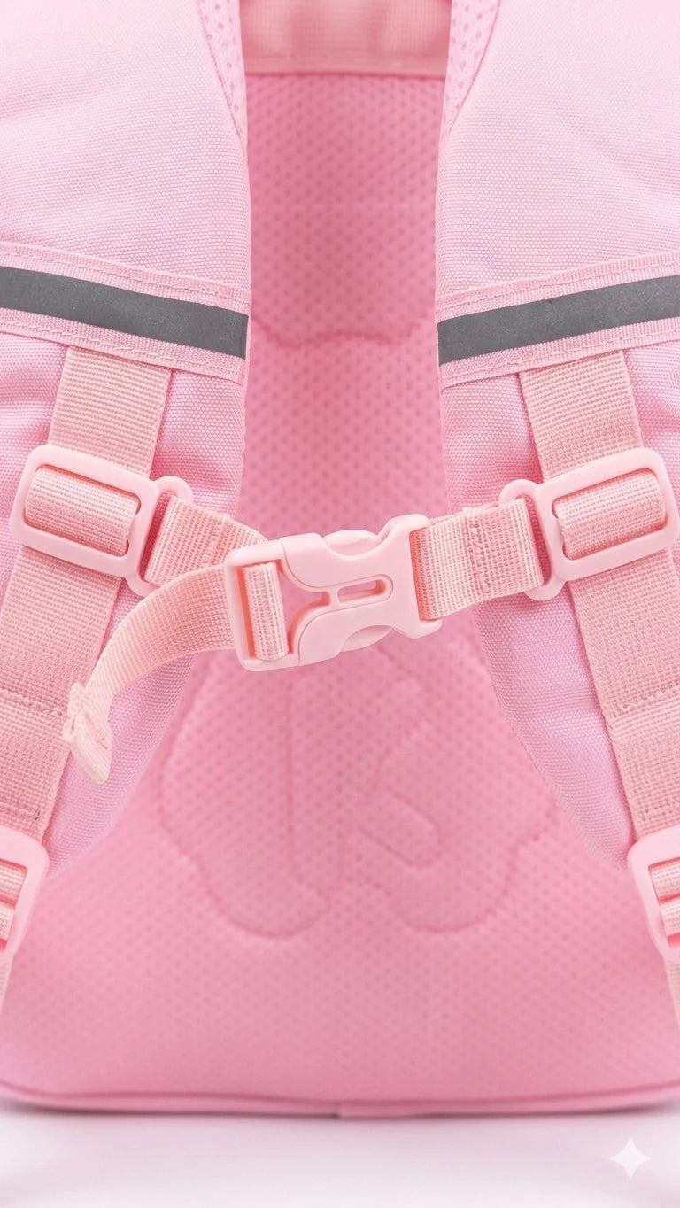 Pink School Backpack for Primary Class Girls – Imported, Water Resistant, Ergonomic with Reflective Strips