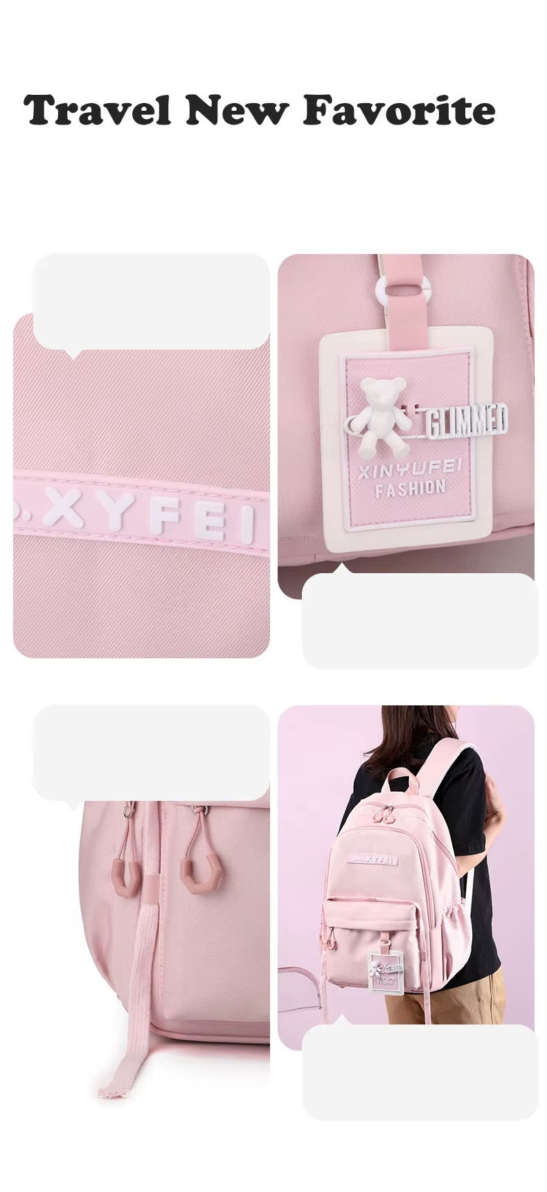 Glimmed Teddy Badge School Bag For Girls Imported  Nylon Waterproof Backpack with Laptop Sleeve | Fashion Campus Bag with Teddy Bear Badge, Large Capacity 45x30x20 cm