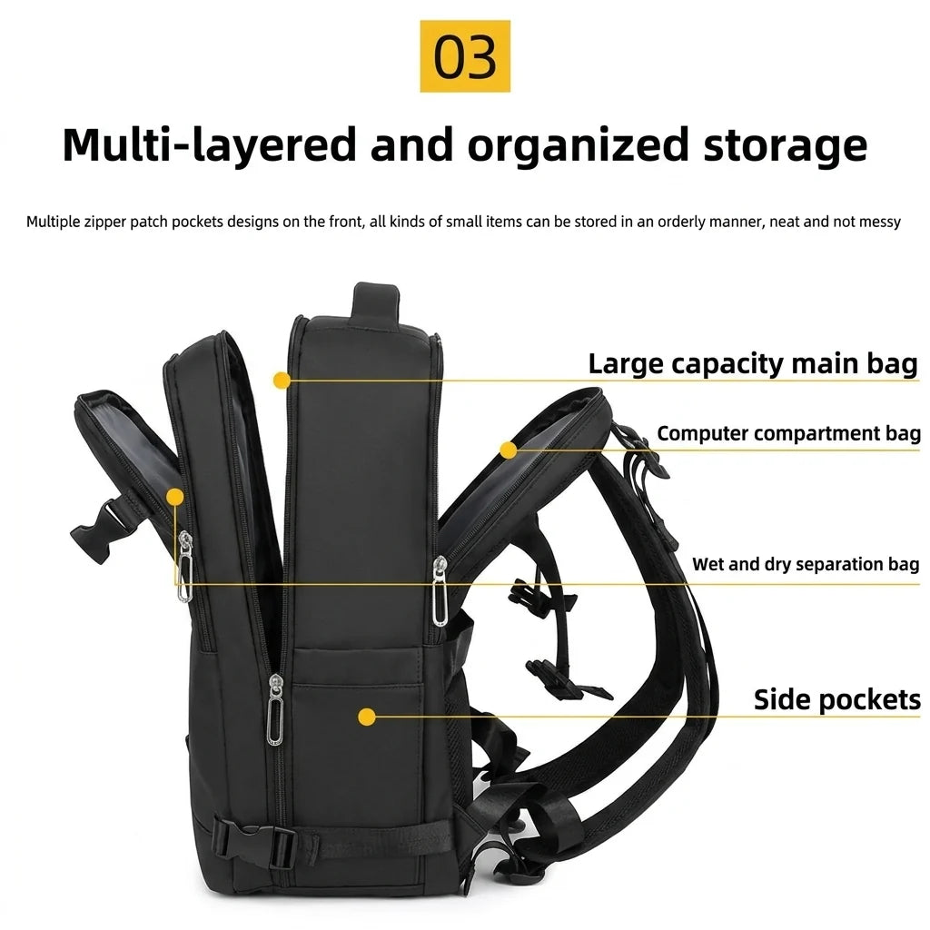 Trax Minimalist Essential Travel Backpack – Cabin Friendly - Waterproof with Shoe Compartment, 15.6" Laptop Compatible