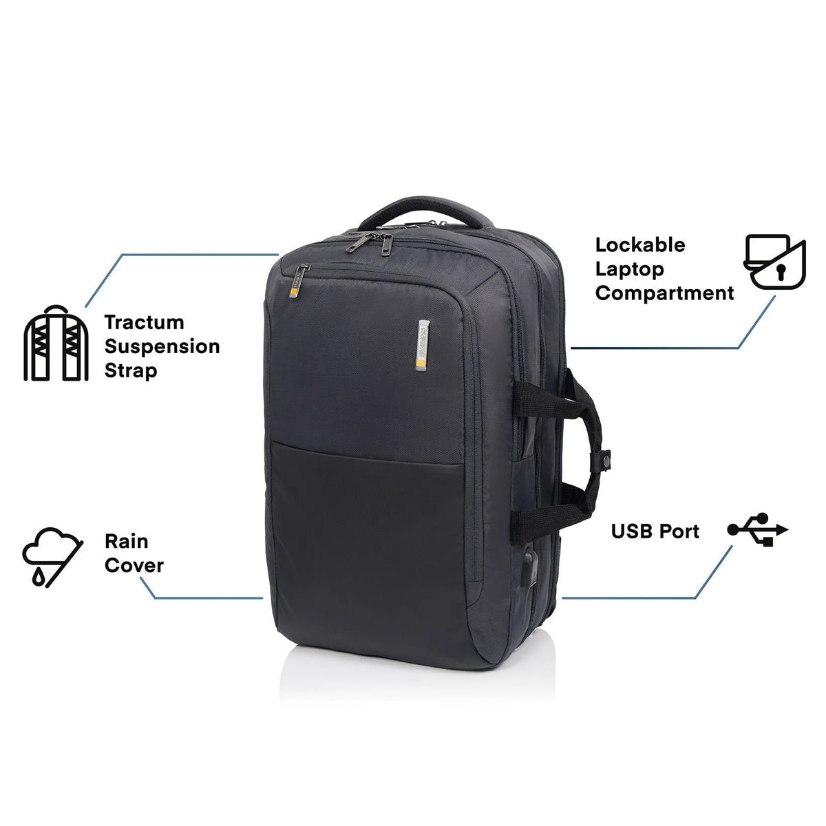 American Tourister Segno V Professional Backpack 17″ – USB Port, Lockable Laptop Compartment, Rain Cover | Black