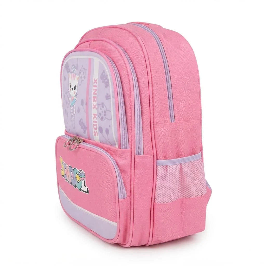 XB Cat Cartoon Imported Girls School Bag for Class 1-3 - Backpack with Chest Buckle & Reflective Strips
