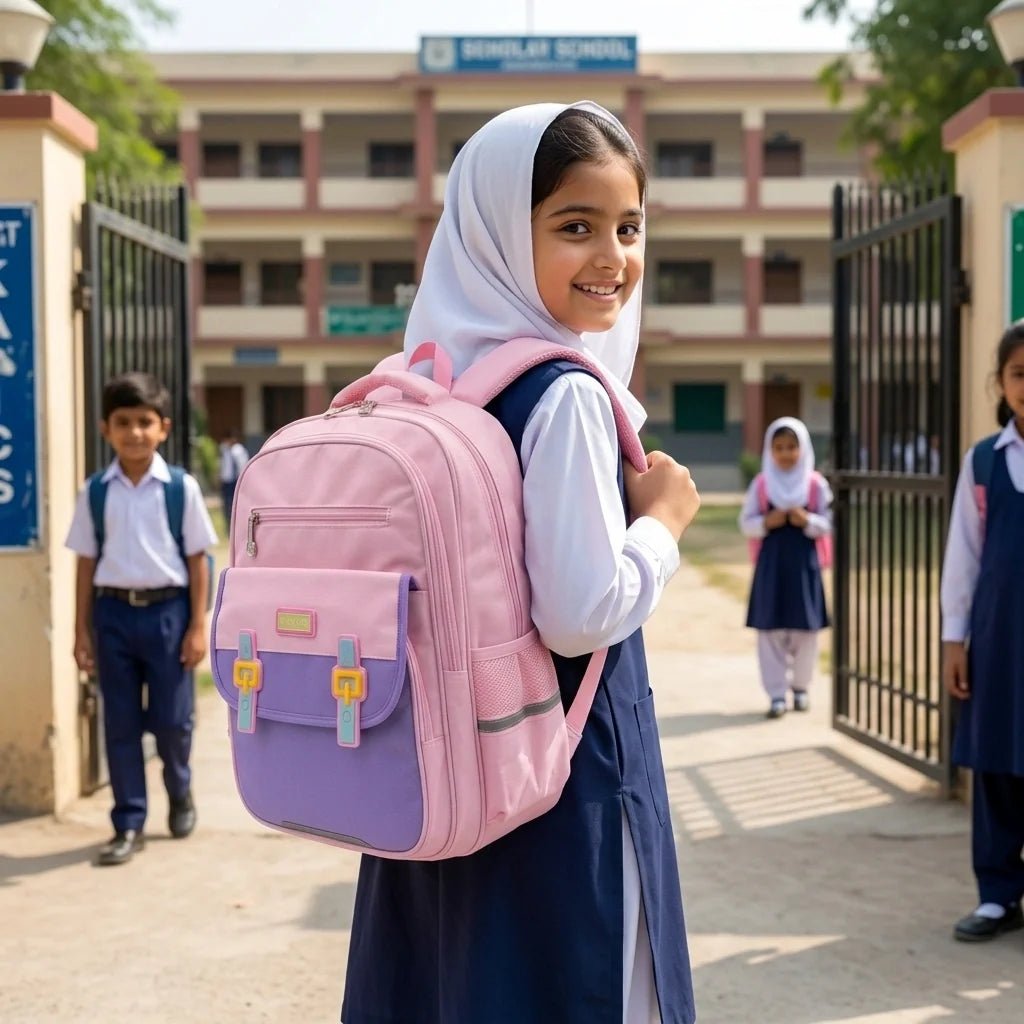 Pink School Backpack for Primary Class Girls – Imported, Water Resistant, Ergonomic with Reflective Strips