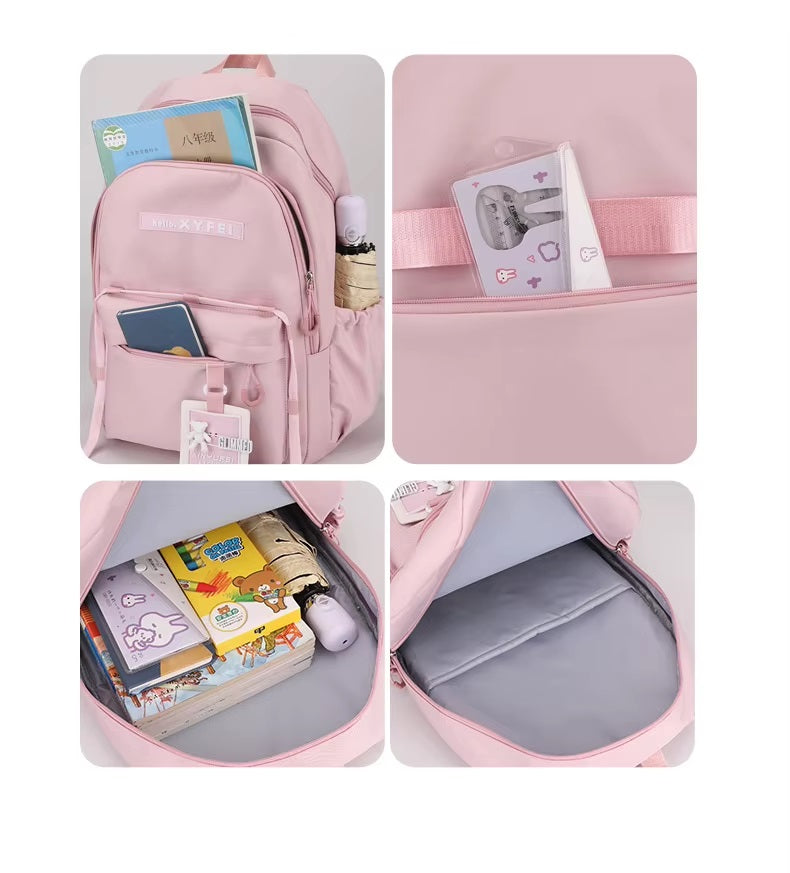 Glimmed Teddy Badge School Bag For Girls Imported  Nylon Waterproof Backpack with Laptop Sleeve | Fashion Campus Bag with Teddy Bear Badge, Large Capacity 45x30x20 cm