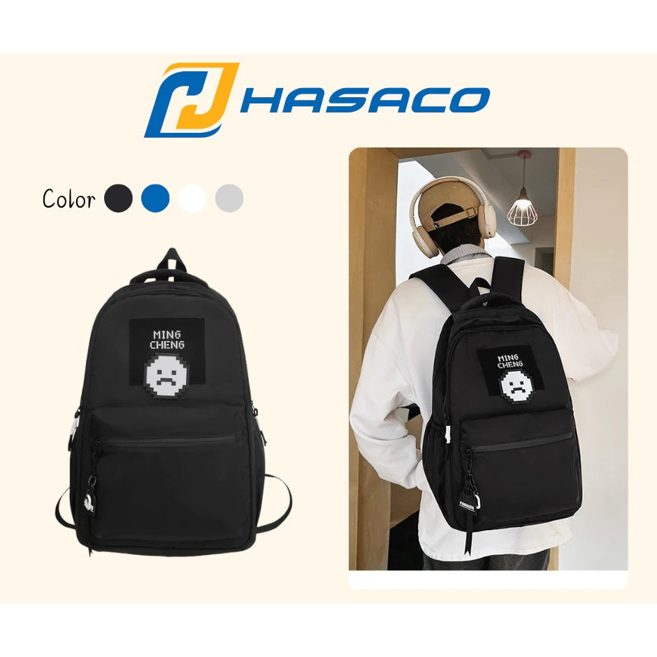 Gray Ming Cheng Unisex Student Backpack – Waterproof Korean Canvas Laptop Bag for School, College, University & Travel