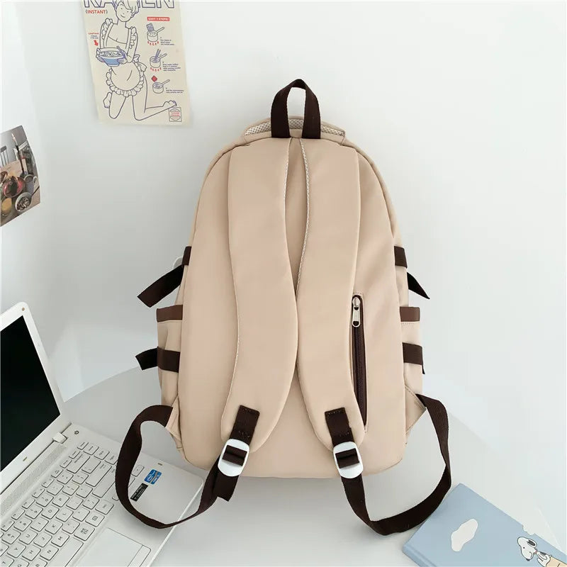 Patchwork Color Multi-Pocket Large Capacity Backpack for Girls & Women – Waterproof Nylon School, College, Travel & Laptop Bag (45 × 30 × 14 cm)**