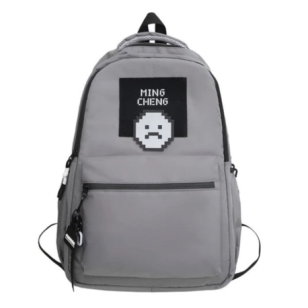 Gray Ming Cheng Unisex Student Backpack – Waterproof Korean Canvas Laptop Bag for School, College, University & Travel