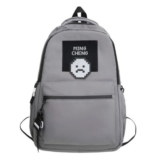 Gray Ming Cheng Unisex Student Backpack – Waterproof Korean Canvas Laptop Bag for School, College, University & Travel