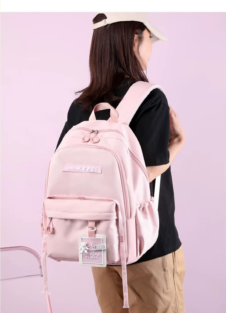 Glimmed Teddy Badge School Bag For Girls Imported  Nylon Waterproof Backpack with Laptop Sleeve | Fashion Campus Bag with Teddy Bear Badge, Large Capacity 45x30x20 cm