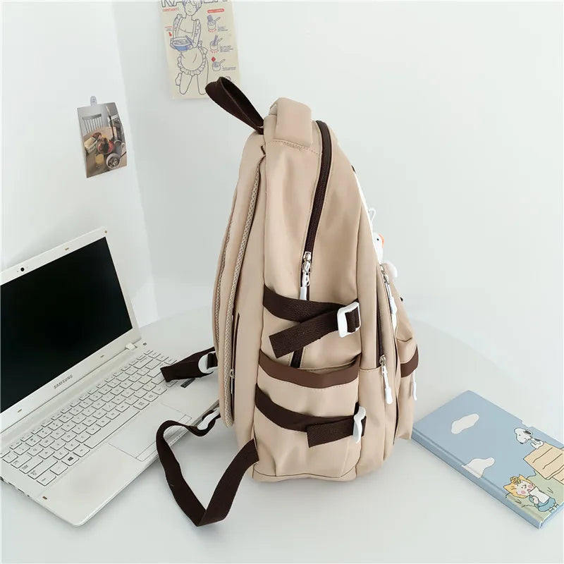 Patchwork Color Multi-Pocket Large Capacity Backpack for Girls & Women – Waterproof Nylon School, College, Travel & Laptop Bag (45 × 30 × 14 cm)**