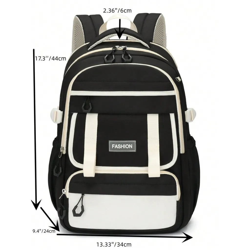 New Era Fashion School Backpack – Premium Water-Resistant Nylon, Laptop Compartment & Trolley Strap