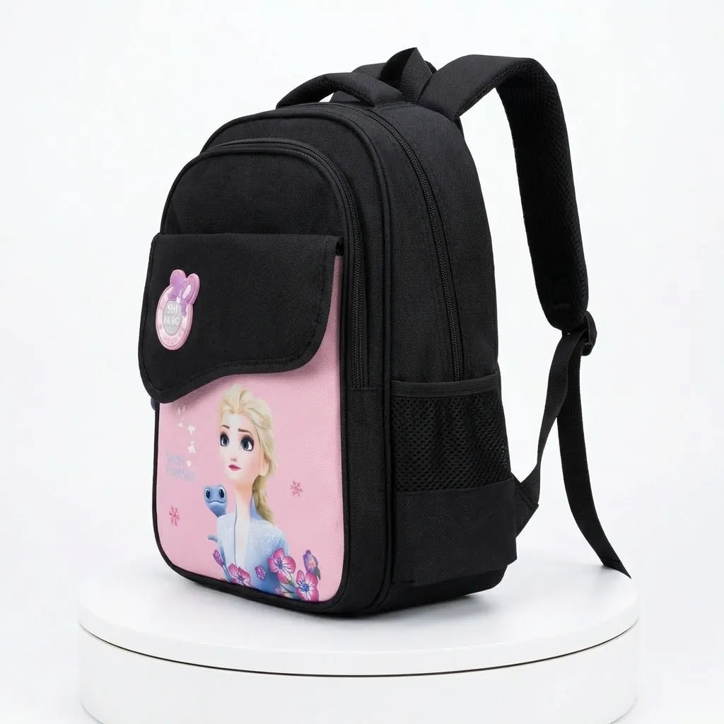 Shiheng Black Elsa School Backpack for Girls | Cute Cartoon School Bag for Nursery to Class 2 | Imported Kids Bag