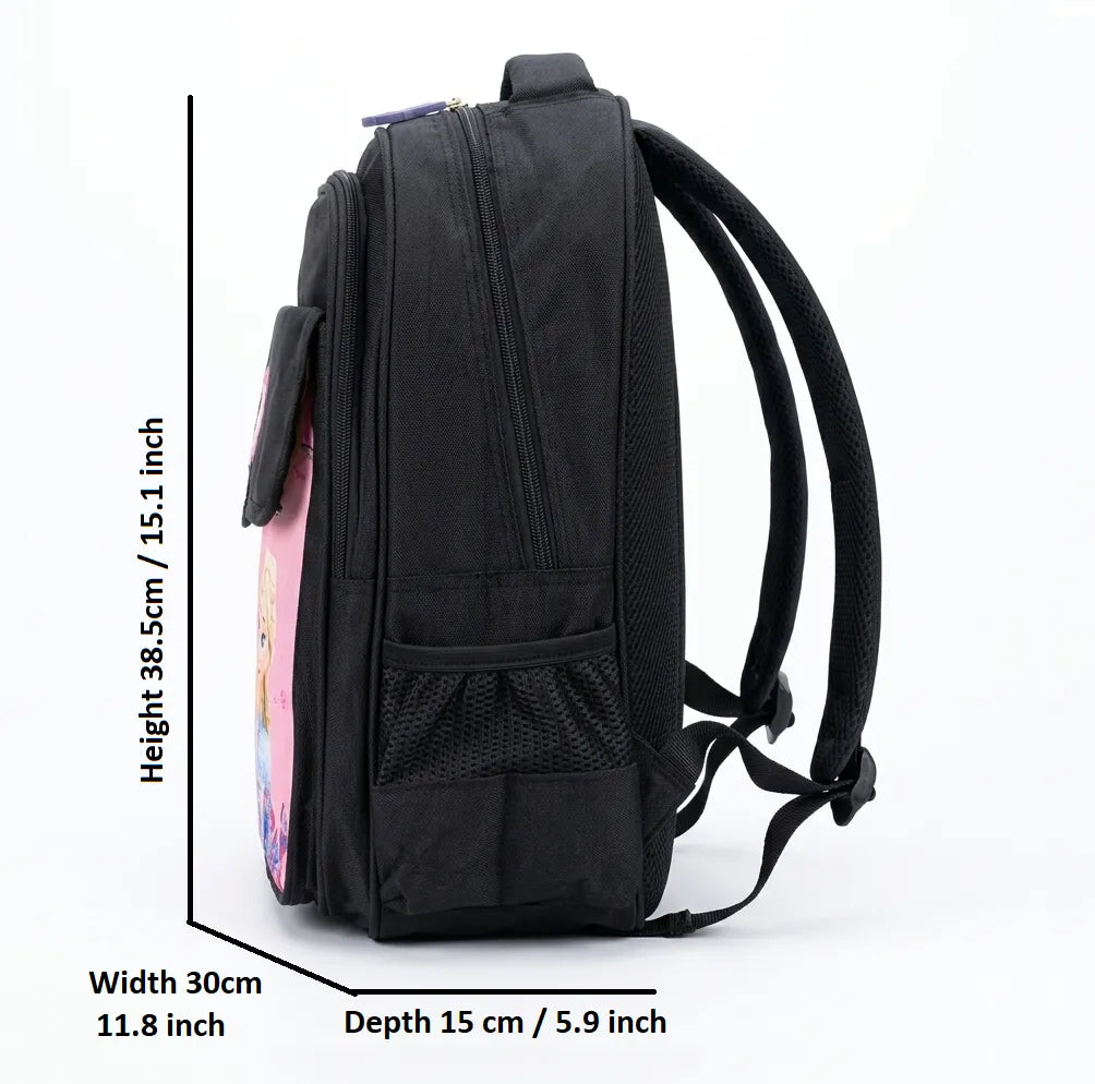 Shiheng Black Elsa School Backpack for Girls | Cute Cartoon School Bag for Nursery to Class 2 | Imported Kids Bag
