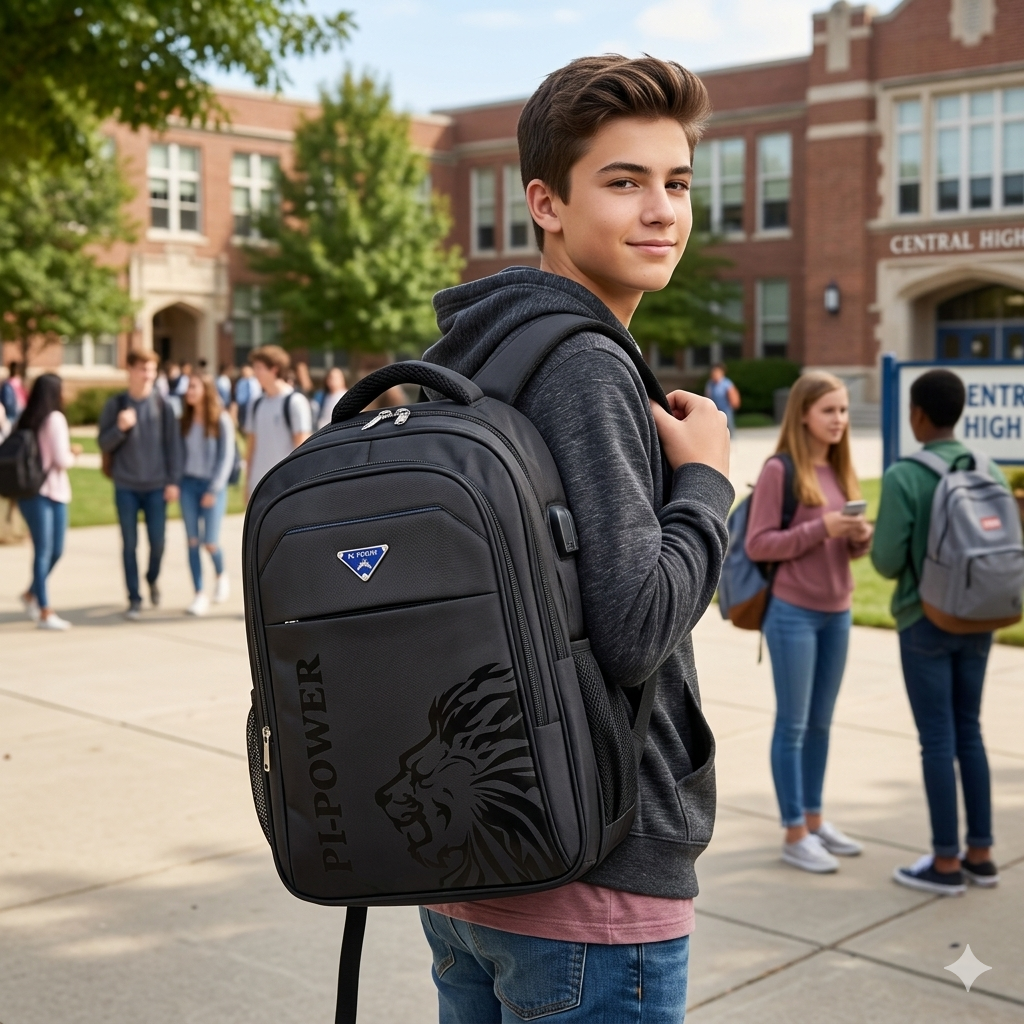 PL Power Waterproof School & Travel Backpack – USB & AUX Port | Premium Polyester Laptop Bag (Class 8–10)
