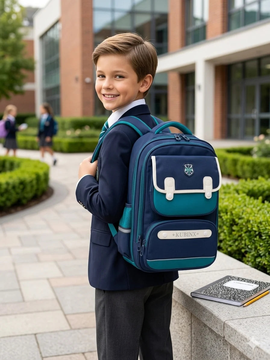 KUBINX British Design School Backpack – 180° Open Book Compartment | Lightweight Oxford Material (Grade 3–5)