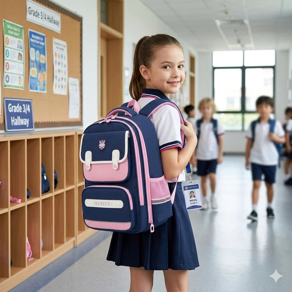 KUBINX British Design School Backpack – 180° Open Book Compartment | Lightweight Oxford Material (Grade 3–5)