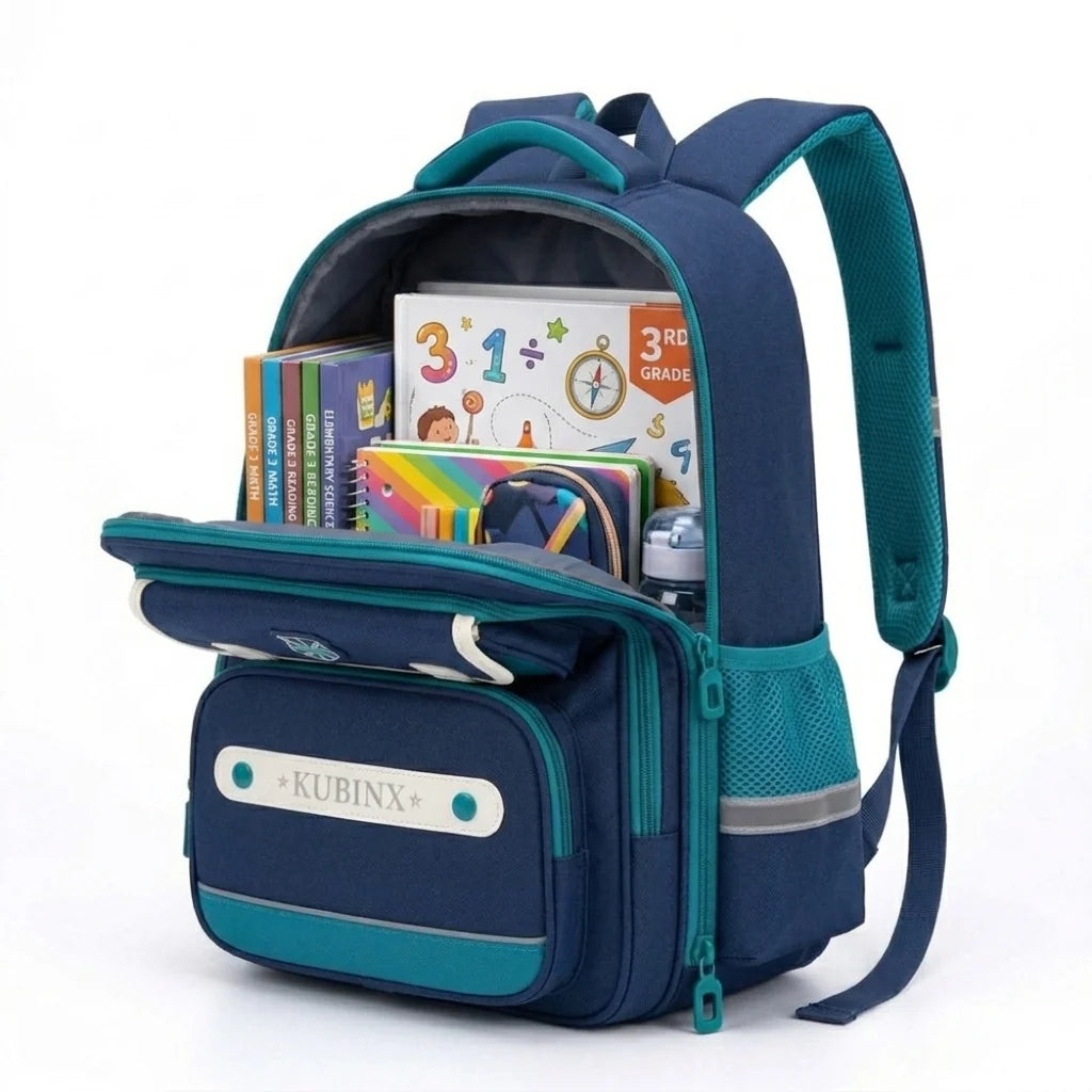 KUBINX British Design School Backpack – 180° Open Book Compartment | Lightweight Oxford Material (Grade 3–5)