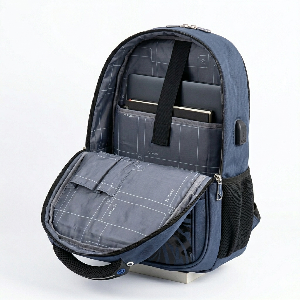 PL Power Waterproof School & Travel Backpack – USB & AUX Port | Premium Polyester Laptop Bag (Class 8–10)