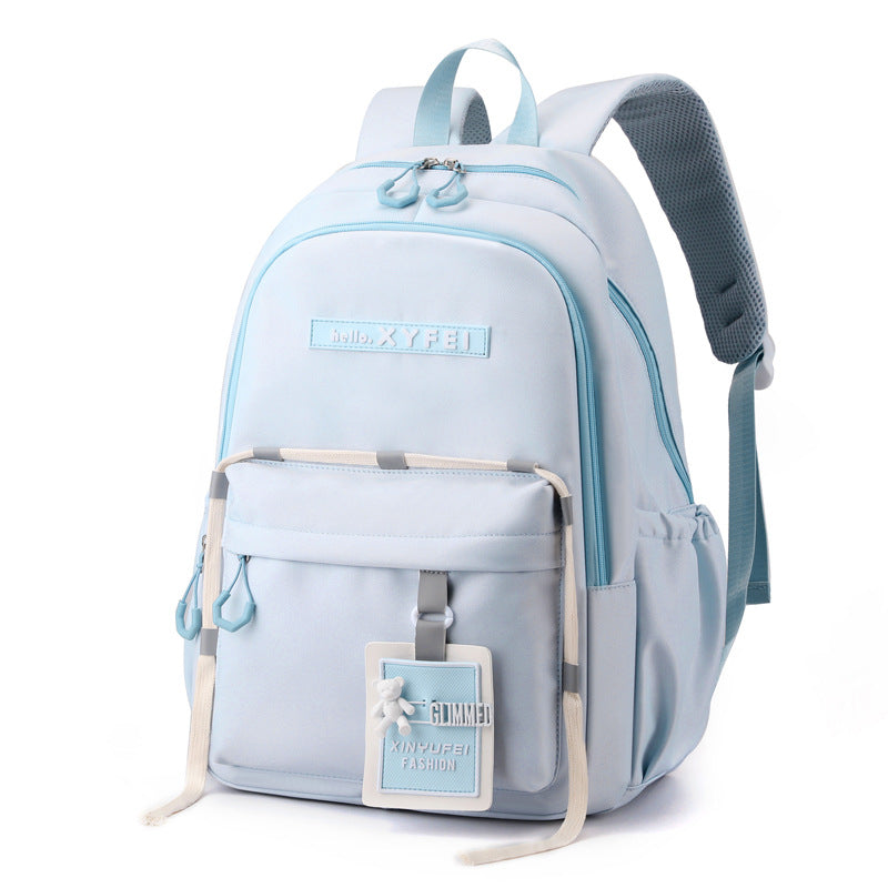 Glimmed Teddy Badge School Bag For Girls Imported  Nylon Waterproof Backpack with Laptop Sleeve | Fashion Campus Bag with Teddy Bear Badge, Large Capacity 45x30x20 cm