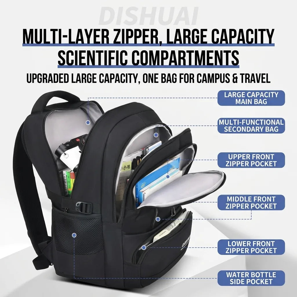 DISHUAI Drift X-Large Capacity Backpack – 17" Laptop School Bag, Water Resistant, Anti-Theft Pocket