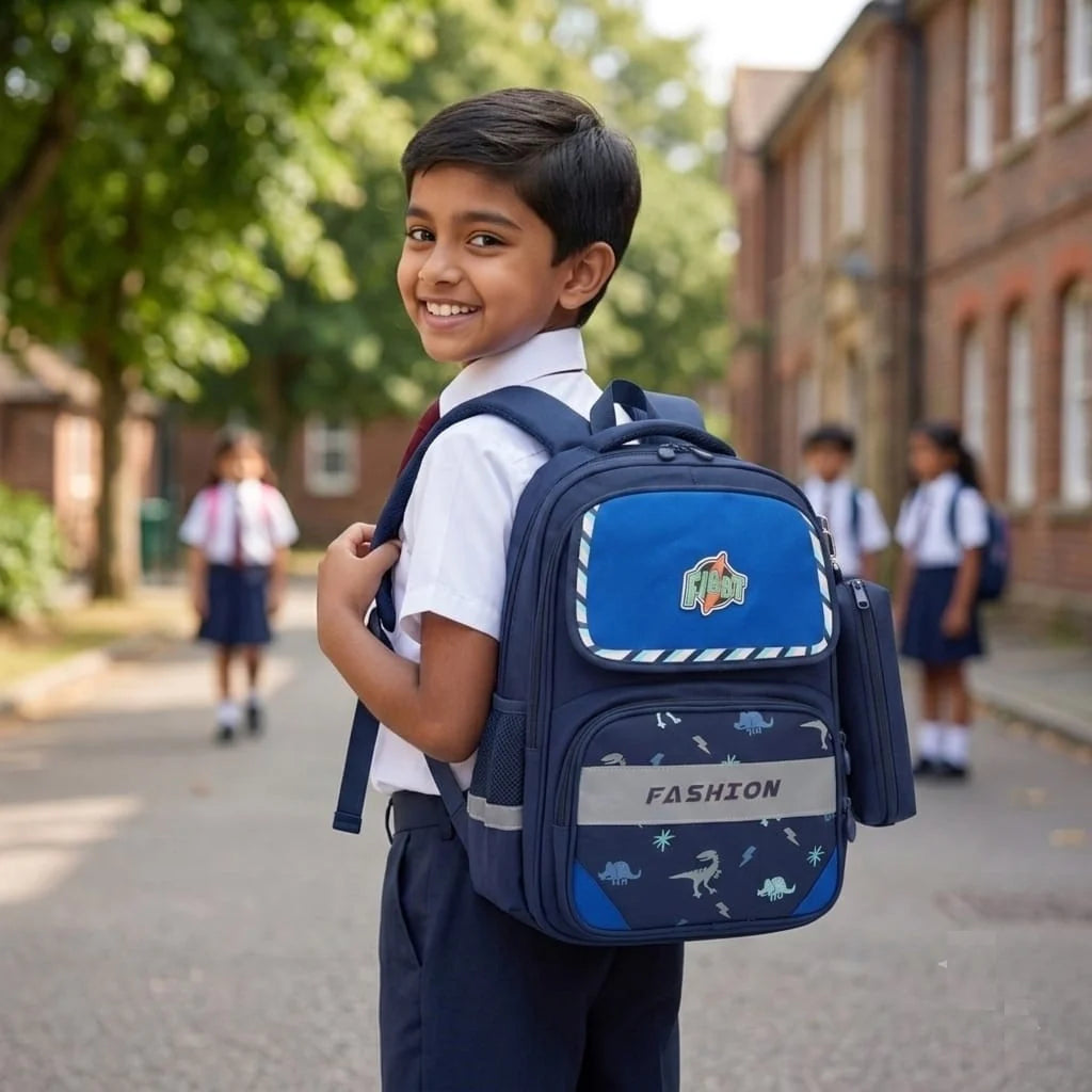 Fashion Kids School Backpack – Imported, with Matching Pencil Case (Available in Pink, Blue & Navy-Pink)