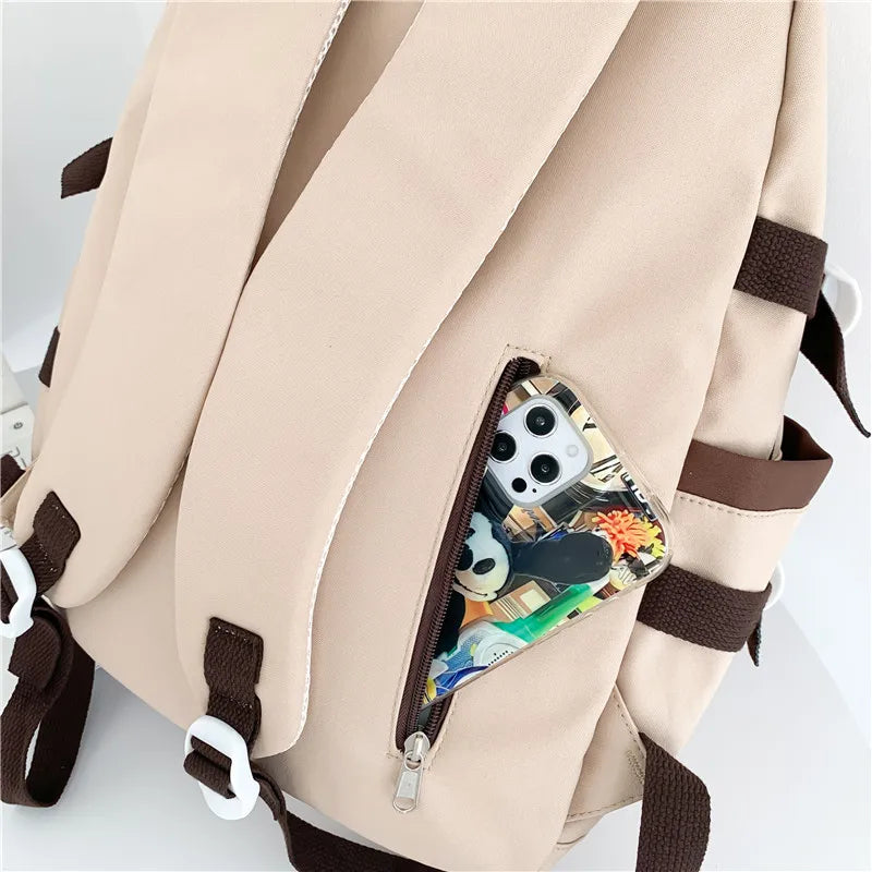 Patchwork Color Multi-Pocket Large Capacity Backpack for Girls & Women – Waterproof Nylon School, College, Travel & Laptop Bag (45 × 30 × 14 cm)**
