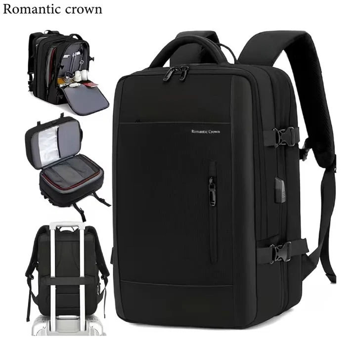 Romantic Crown 17.3" Expandable Laptop Backpack 45L – Waterproof Travel & Business Bag with USB Charging, Anti-Theft & 180° Opening