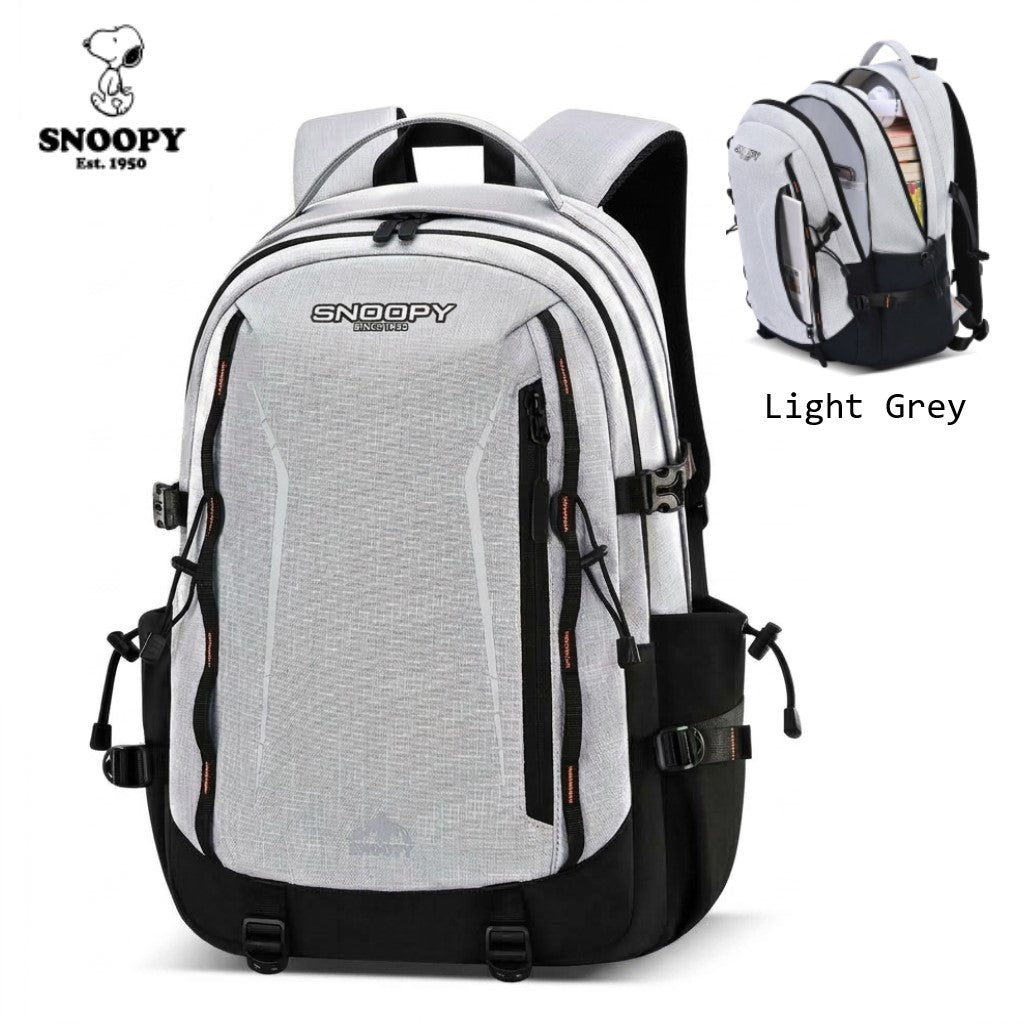 Snoopy Casual Backpack – Light Grey Checked, Water Resistant, 15.6" Laptop Compartment