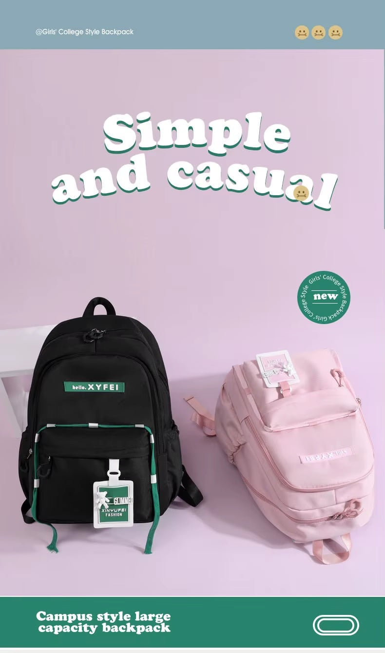 Glimmed Teddy Badge School Bag For Girls Imported  Nylon Waterproof Backpack with Laptop Sleeve | Fashion Campus Bag with Teddy Bear Badge, Large Capacity 45x30x20 cm
