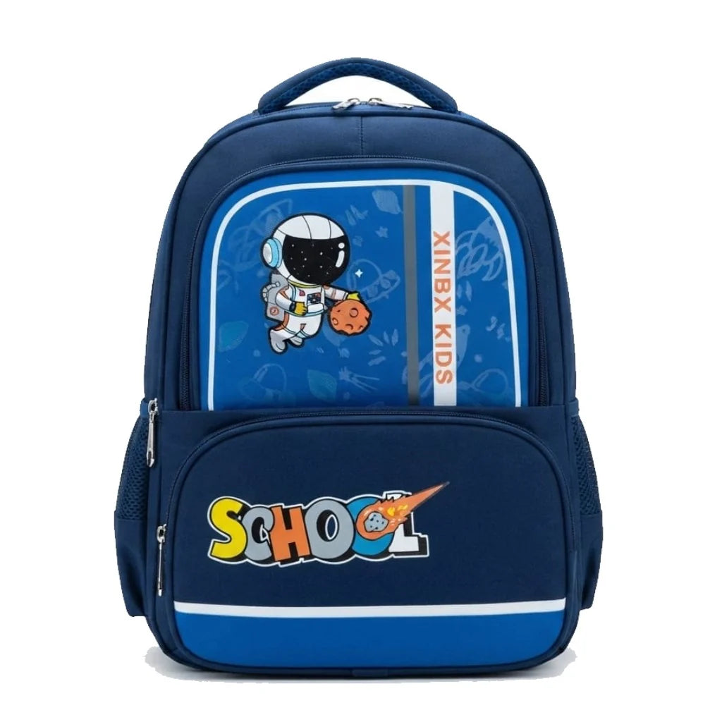 XB Astronaut Cartoon Imported Kids School Bag for Class 1-3 with Side Pocket & Chest Buckle