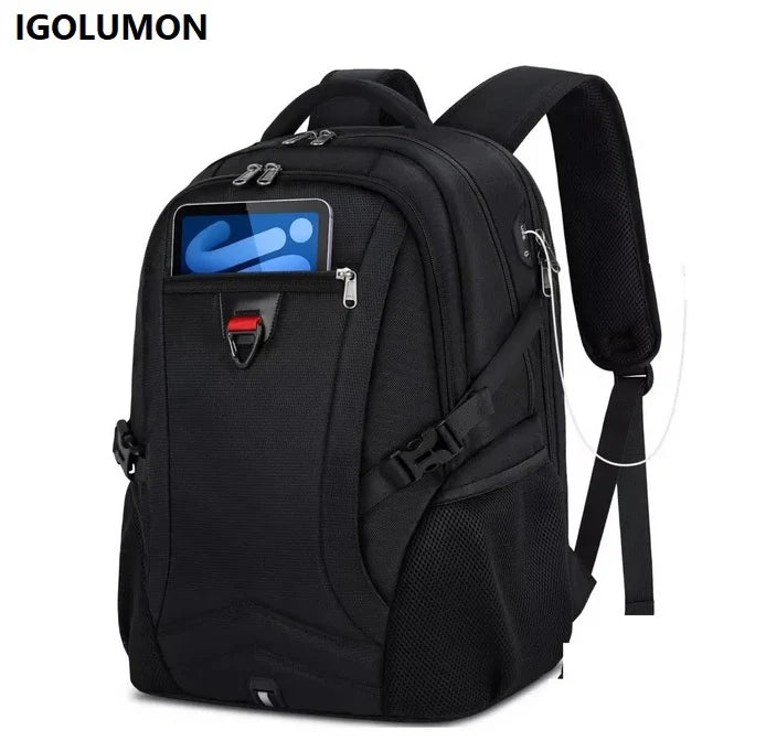 IGOLUMON 17.3" Anti-Theft Waterproof Travel Laptop Backpack with USB Charging Port & Trolley Strap