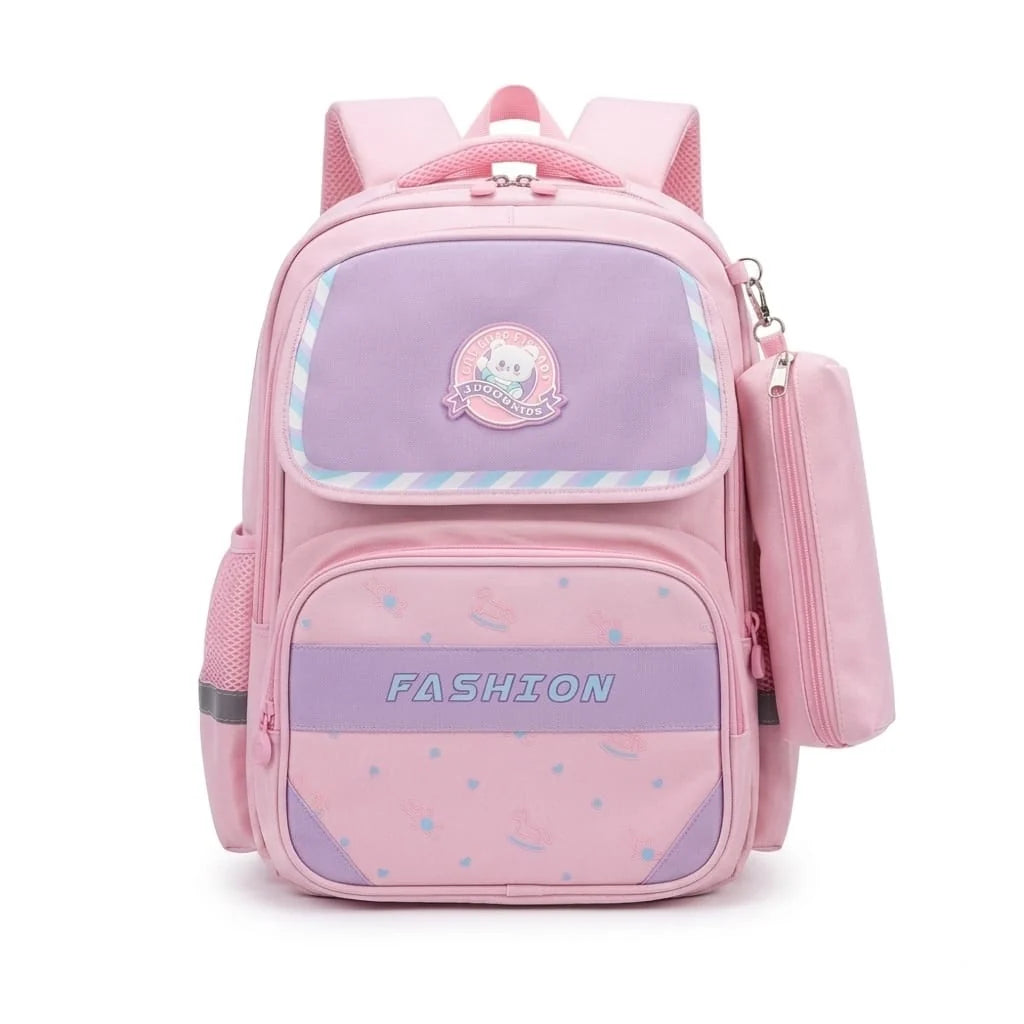 Fashion Kids School Backpack – Imported, with Matching Pencil Case (Available in Pink, Blue & Navy-Pink)