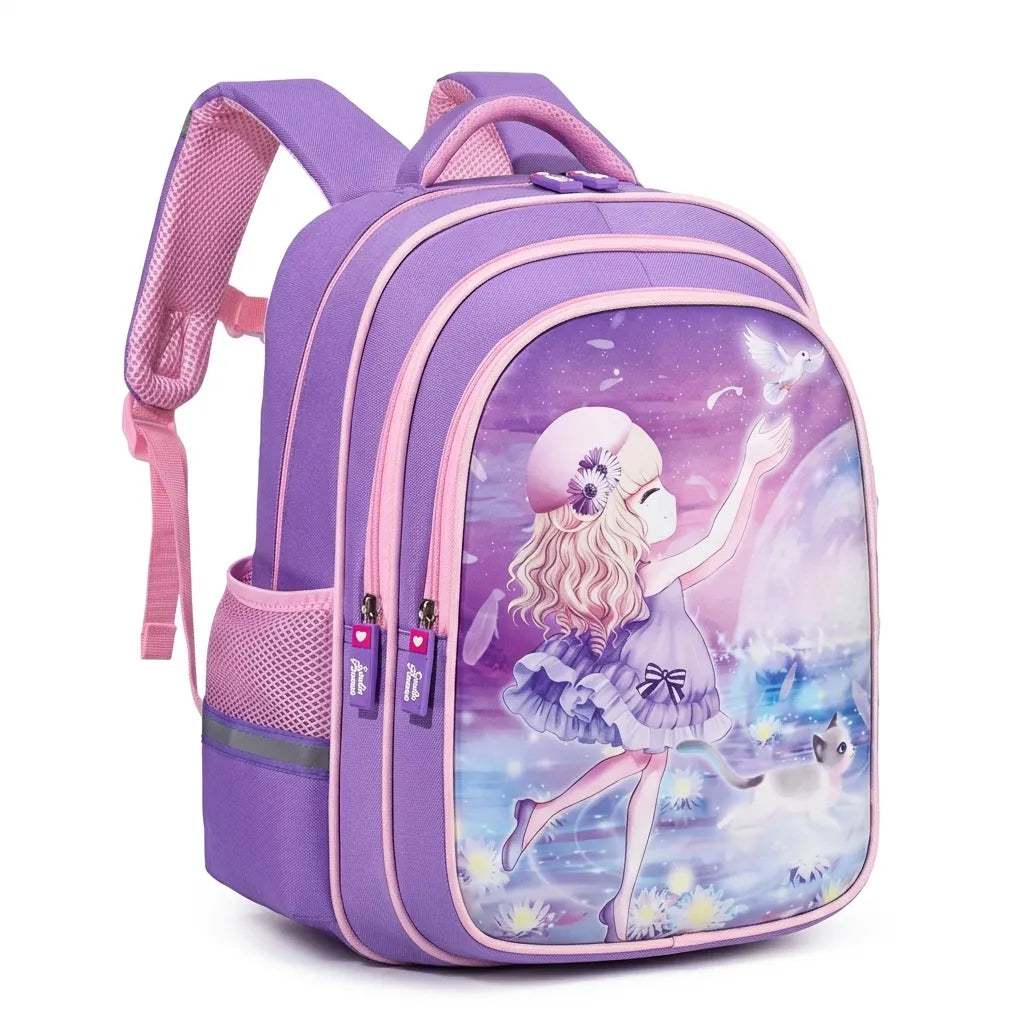 Apsis Junior School Bag for Girls – Barbie Design, Lilac & Pink