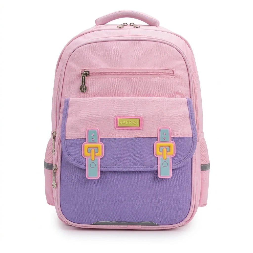 Pink School Backpack for Primary Class Girls – Imported, Water Resistant, Ergonomic with Reflective Strips