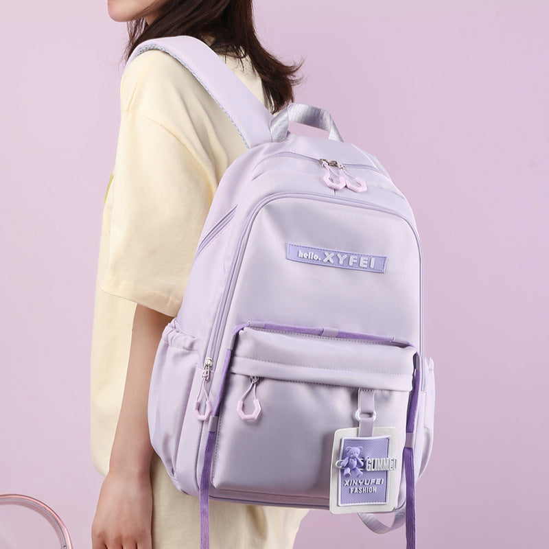 Glimmed Teddy Badge School Bag For Girls Imported  Nylon Waterproof Backpack with Laptop Sleeve | Fashion Campus Bag with Teddy Bear Badge, Large Capacity 45x30x20 cm
