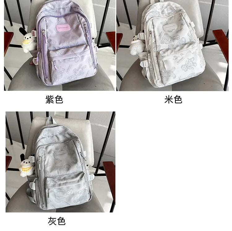 YIMIBAG Cute Teddy Design Backpack – Kawaii 16.9" Lightweight Waterproof School & Travel Bag (8 Pockets)